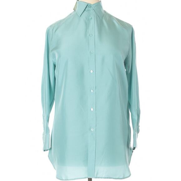 Ralph Lauren 6 Long sleeve silk top blouse aqua Shirt Blue NWT - Picture 1 of 3